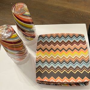 Set of Missoni Melamine dishes with glasses